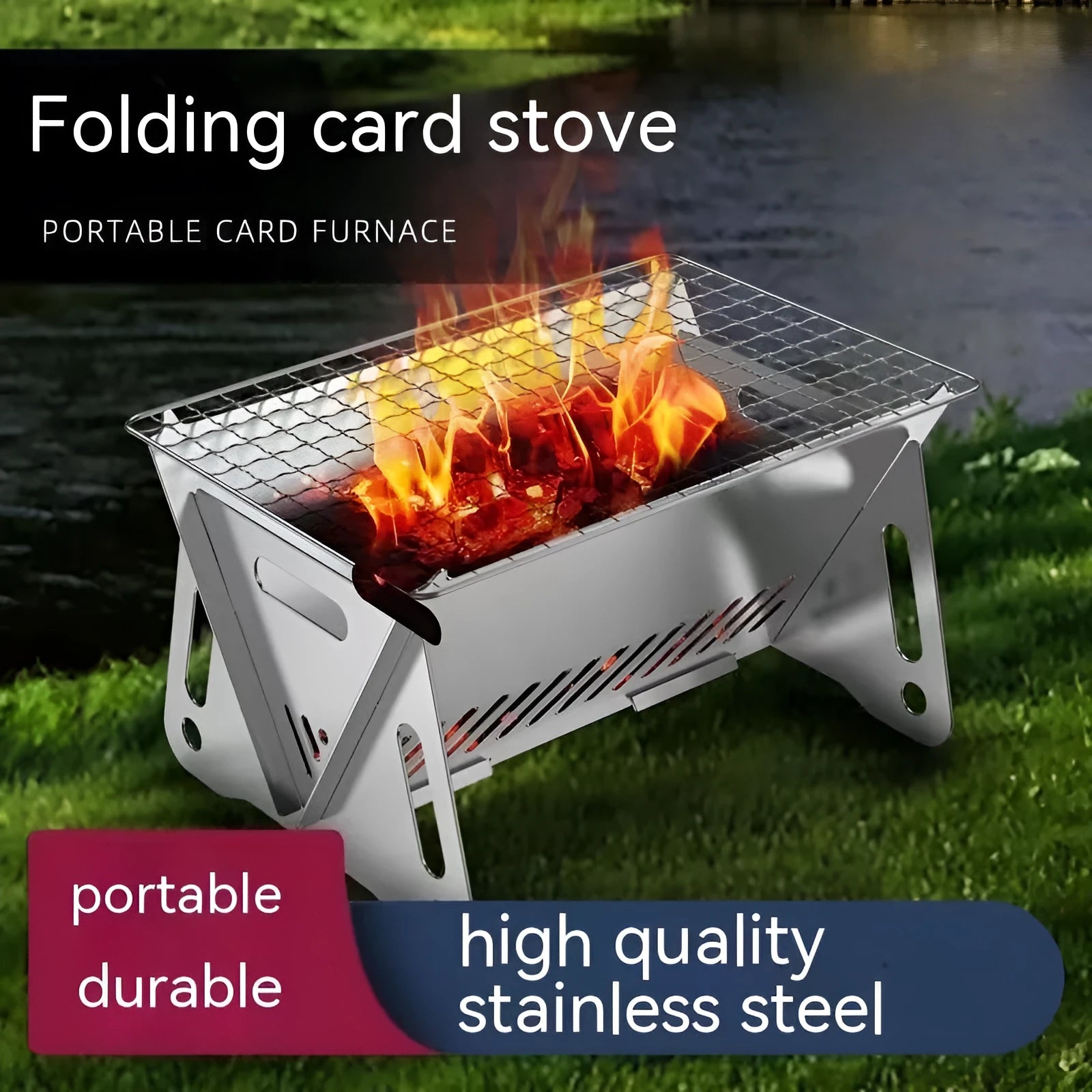Large folding stainless steel barbecue oven body with grill rack for outdoor camping