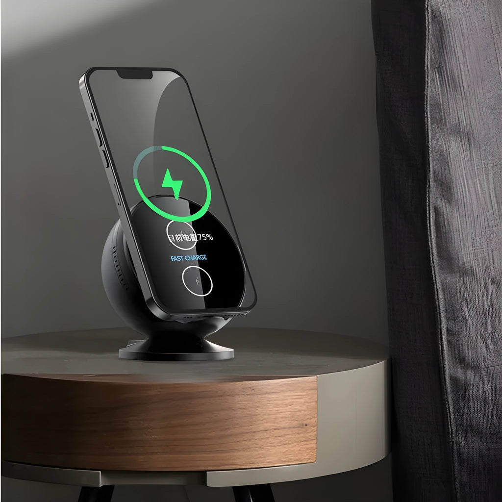 Multifunctional mobile phone wireless charger holder with Bluetooth speaker in black, blue, pink or white