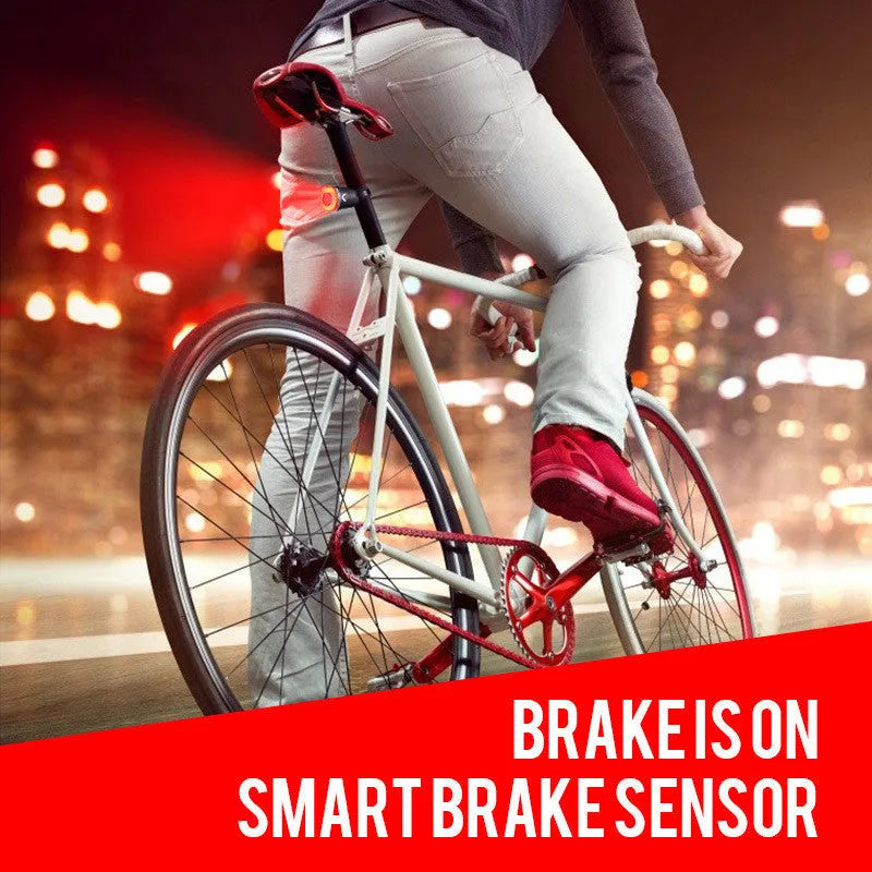 Black aluminium alloy USB charging bicycle taillight with brake sensing technology