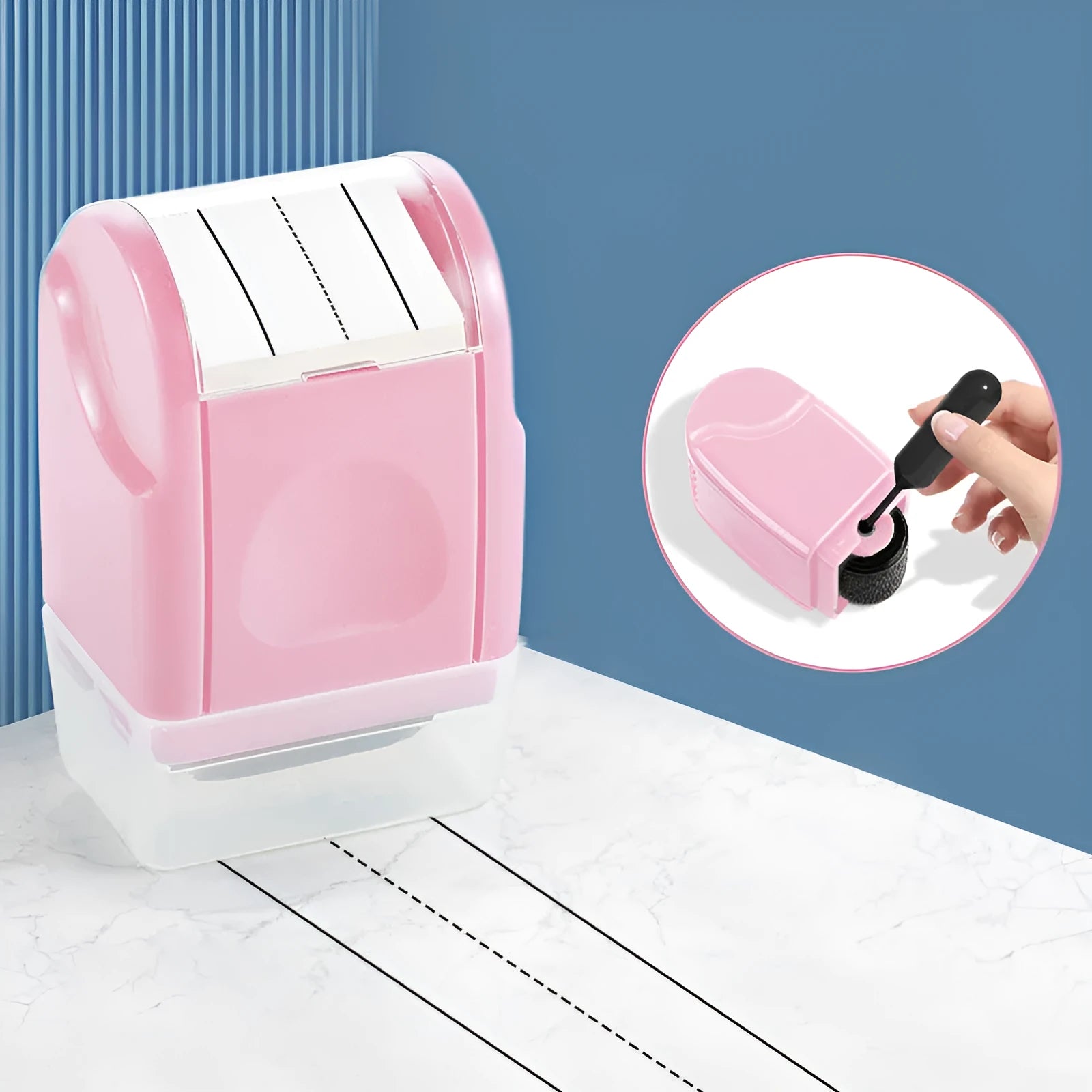 Plastic educational roller seal stamp with English line pattern in seven colour options
