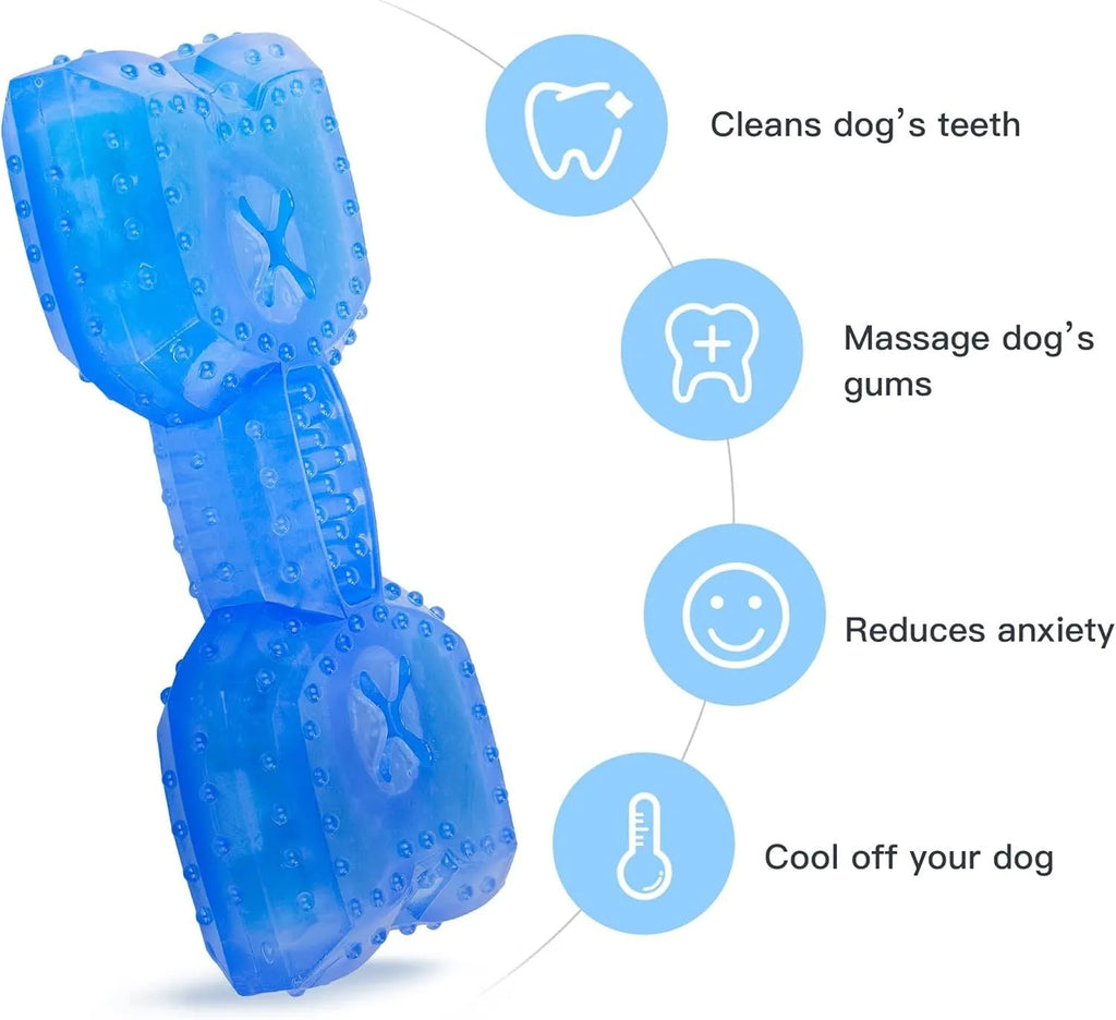 Freezable cooling chew toy for dogs in bone and circle shapes for teething relief