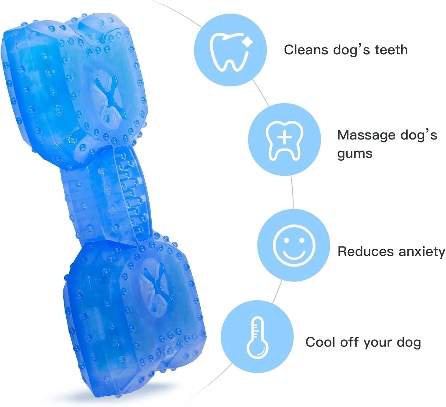 Freezable cooling chew toy for dogs in bone and circle shapes for teething relief