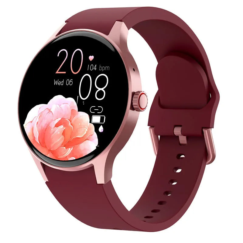 Smart Bluetooth sport watch with 1.43 inch round screen and IP68 waterproof rating in black blue pink or red