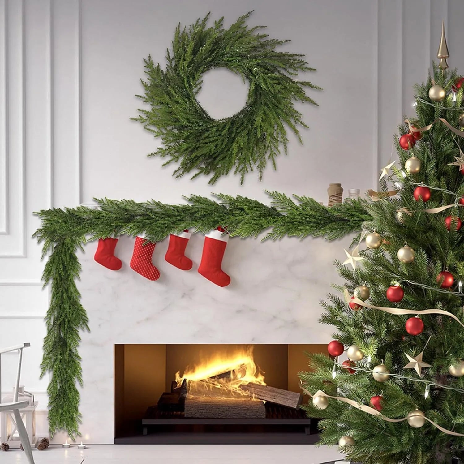 PE Feel artificial front door garland in American country style with plastic and PE foliage on 60cm length