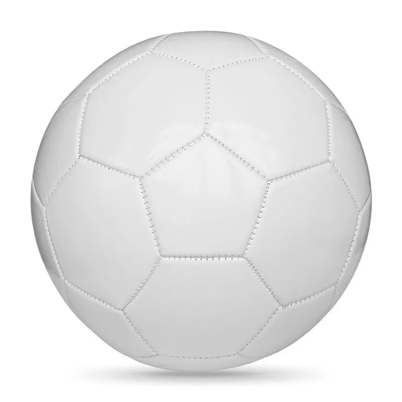 Machine-sewn PVC football in sizes 3, 4, and 5 shown in various colour patterns including red dragon roll and tornado blue.
