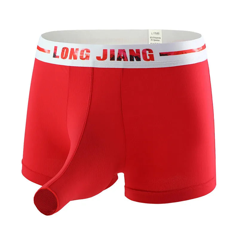 Men's ice silk trunk boxers in multiple colours with mid-waist design and thin knit fabric