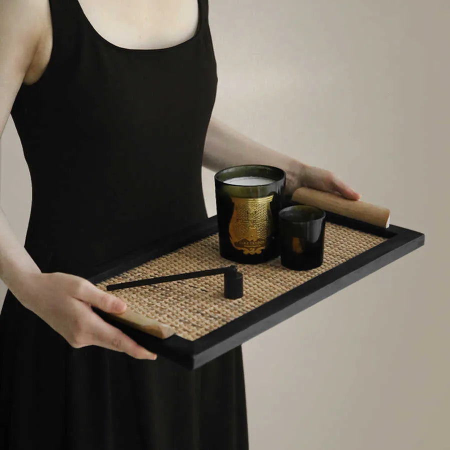 Pine wood dining tray with compartments shown in small and large size options