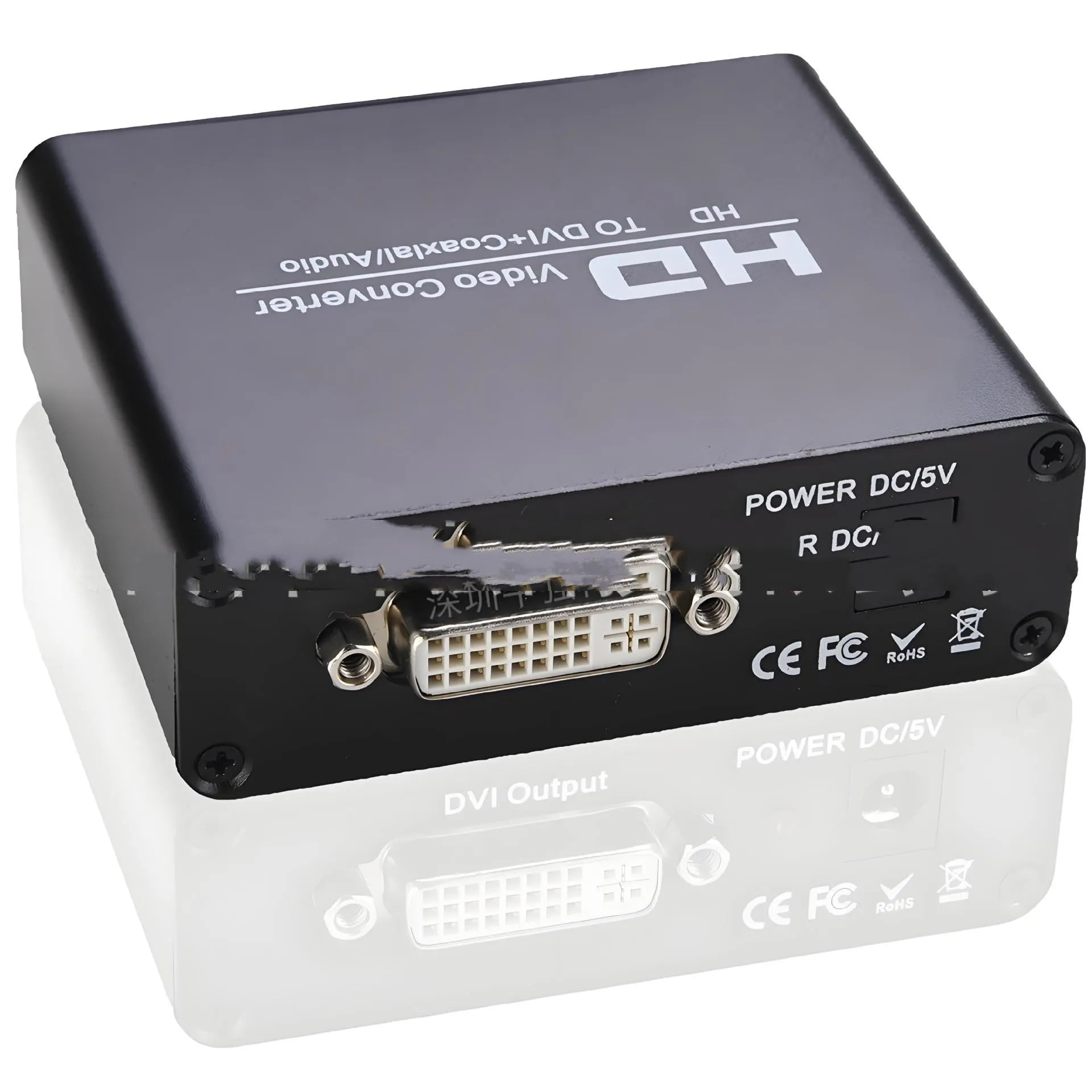 Black HDMI to DVI converter with coaxial audio output and 1.5 metre cable