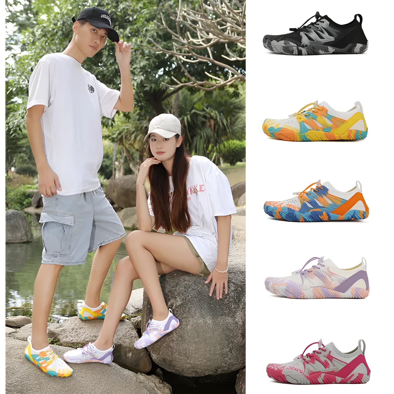 Quick-drying mesh wading shoes with lace-up front and rubber non-slip soles