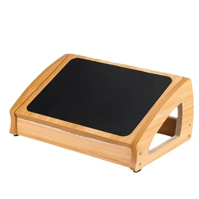 Wooden adjustable height desk footstool with bamboo mechanism in modern minimalist style