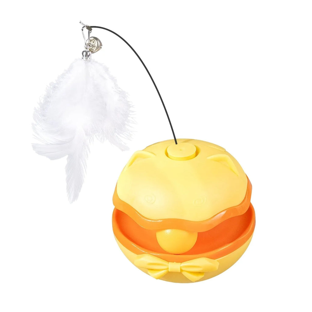 Electric cat toy tumbler in lemon yellow, sky blue, or soft fog grey for indoor cat play