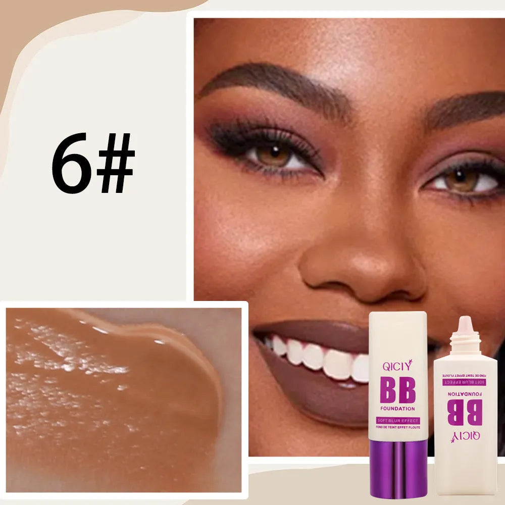 Feeding bottle format BB cream with applicator in 10 shade options for brightening coverage