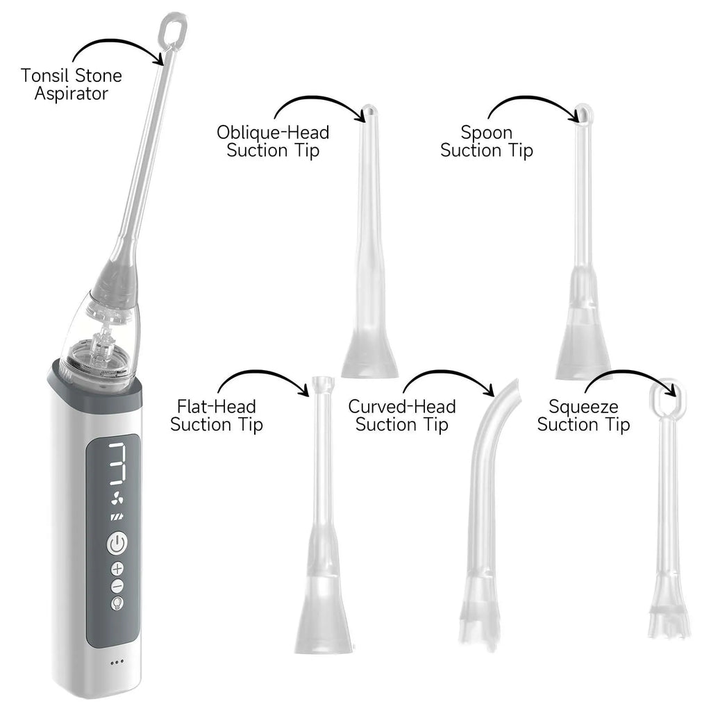 Milky white tonsil stone extractor oral cleaning tool kit for dental stone removal