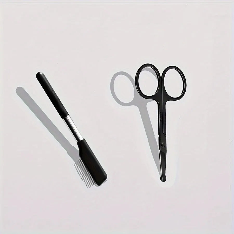 Black dual-sided pet grooming brush with soft bristles for eye area and comb for hair removal