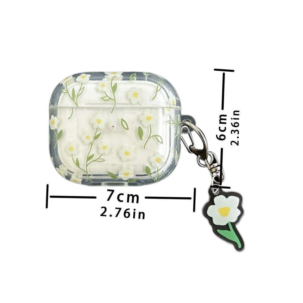 White floral pattern TPU protective case for Apple AirPods on transparent background