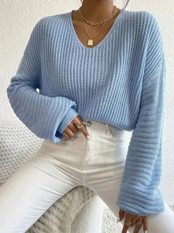 Women's solid color long sleeve pullover top in loose casual fit free size polyester