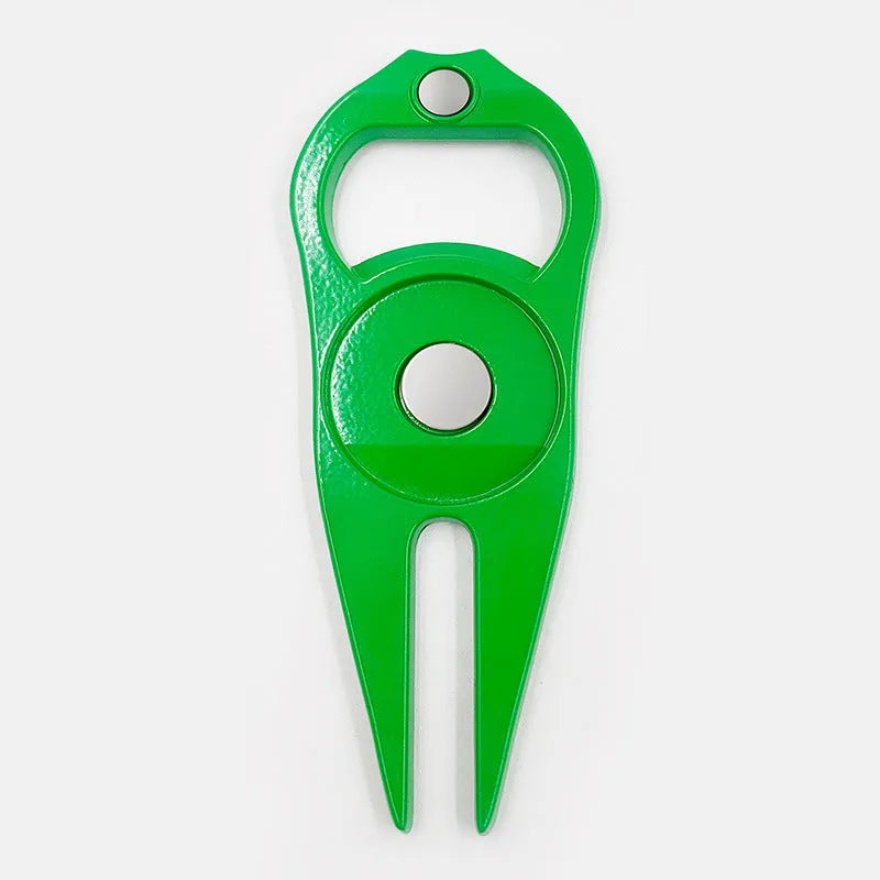 Zinc alloy golf ball yoke bottle opener tool in black, green or silver with 88x35mm dimensions