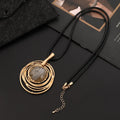 Women's vintage gold geometric pendant sweater chain necklace with adjustable length and snakeskin wax rope chain