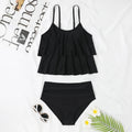 Women's high waist swimsuit bikini set in black and coconut tree print pattern.