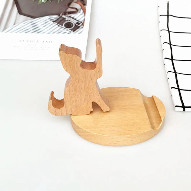 Solid beech wood mobile phone holder with detailed resin animal carving in choice of 22 animal styles