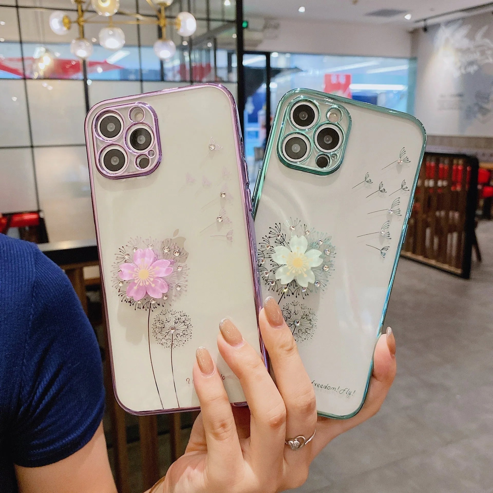 3D floral design iPhone case with spin stand holder in TPU material showing colour options
