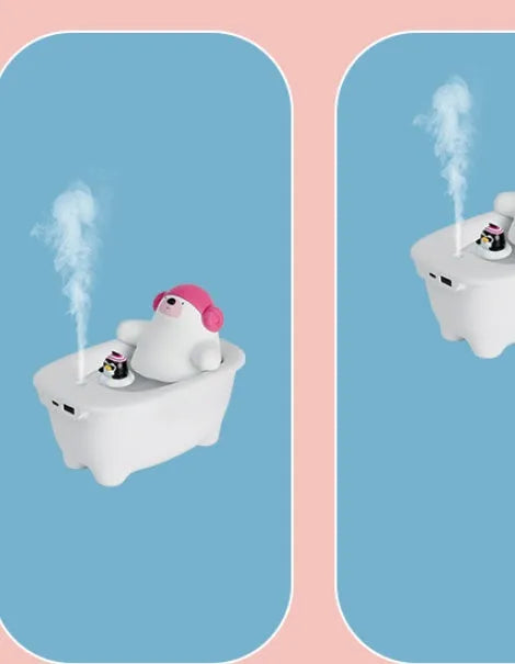 White USB-powered air humidifier with large water tank on a desk