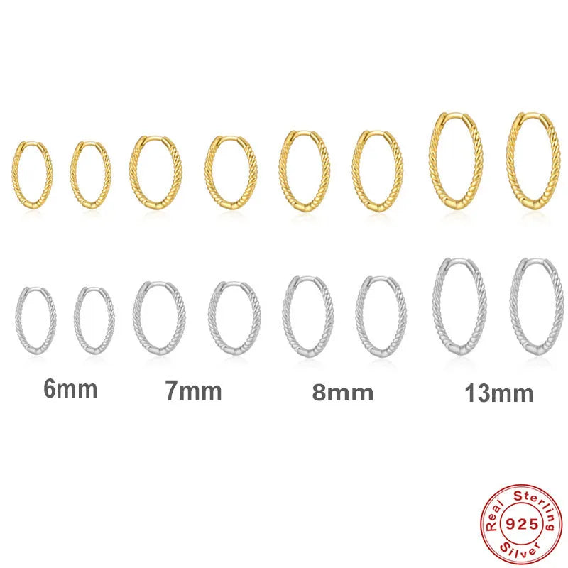 S925 sterling silver twisted string round ring earrings in gold or platinum colour