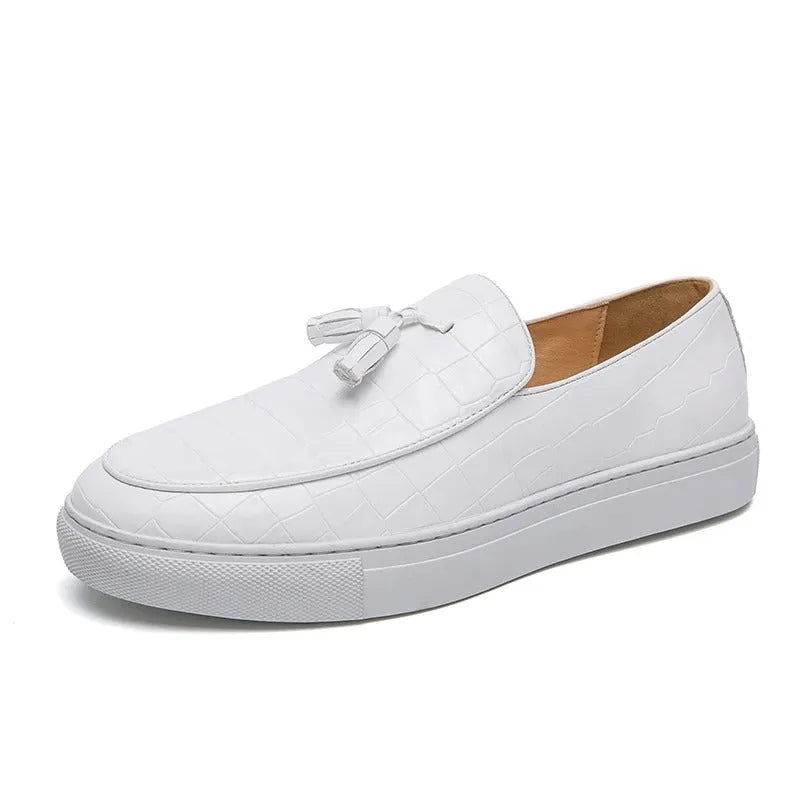 Men's black business casual sneakers with tassel detail and round toe design