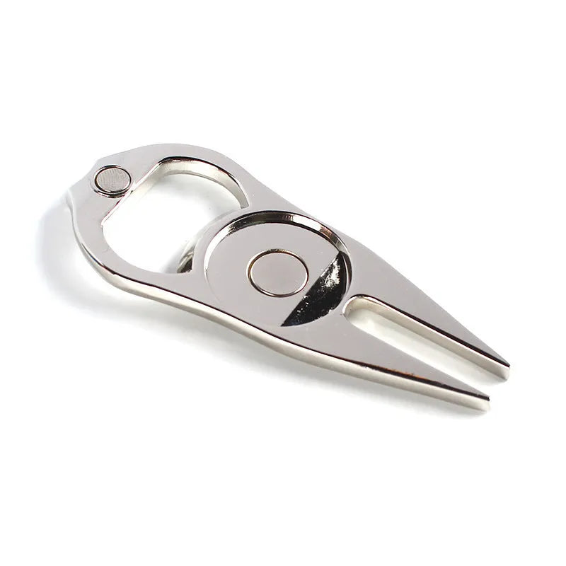 Zinc alloy golf ball yoke bottle opener tool in black, green or silver with 88x35mm dimensions