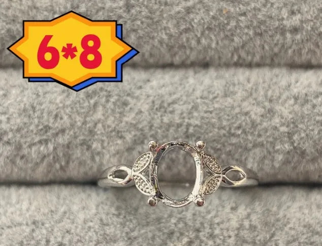 Oval denier ring with 6x8mm stone and five-pointed star decoration in Korean style