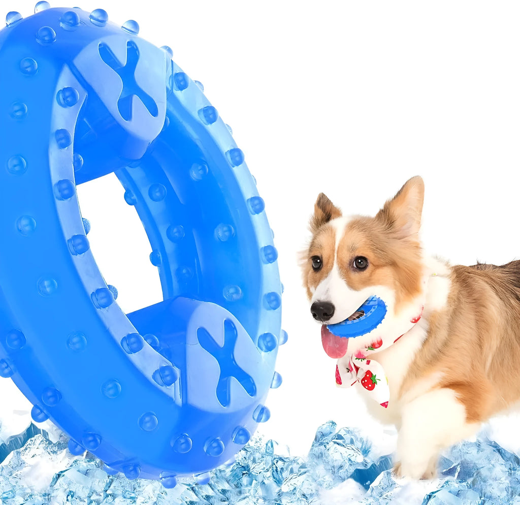 Freezable cooling chew toy for dogs in bone and circle shapes for teething relief