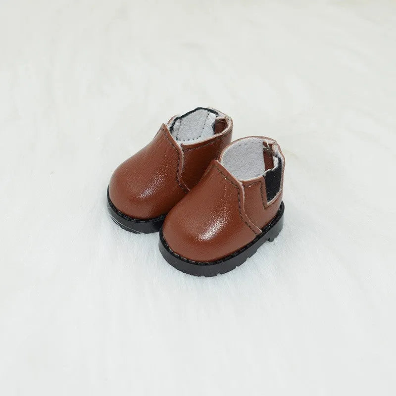 17cm doll replacement shoes in PU polyurethane material showing 3.5cm to 3.8cm height options including boots, leather shoes, and high heels