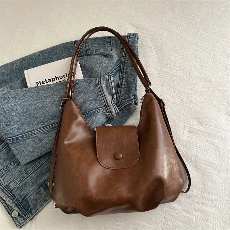 Textured PU women's shoulder bag in horizontal square shape with single strap