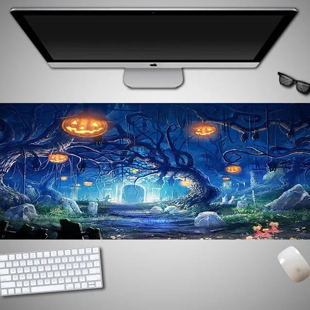 Halloween oversized computer mouse pad with non-slip rubber cloth backing in large dimensions