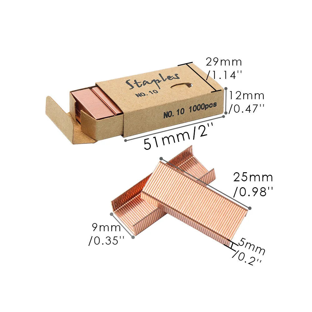 Box of 1000 metal stapling needles in rose gold, black, purple, and rose red colour options.