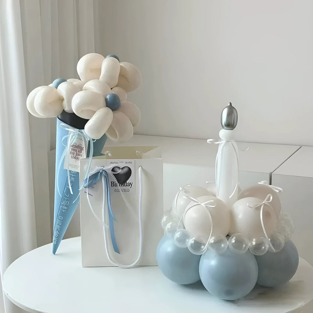 Round DIY balloon cake bouquet decoration kit with balloons for party events.