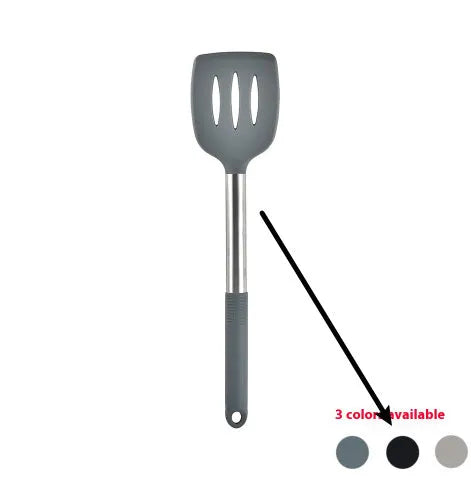 Silicone kitchenware 12 piece set with utensils and rotating storage bucket in black, grey, or khaki