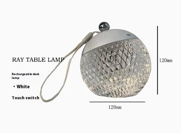 Portable dimmable night lamp with touch control in aluminium and acrylic construction measuring 12cm