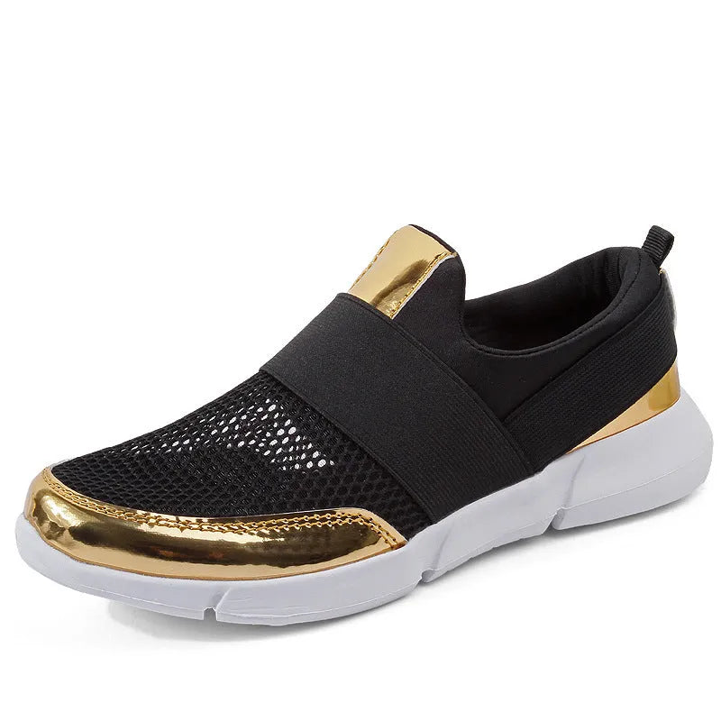 Low-top women's casual sneakers in blue with mesh upper and colour-block design.