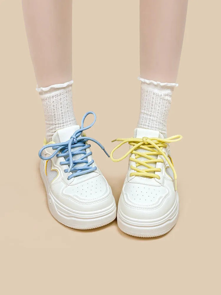 Meow Rabbit Sea Salt Cheese coloured mesh sneakers with lace-up closure and rubber sole