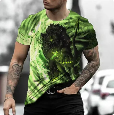 Retro 3D animal print men's short-sleeved T-shirt in bird eye cloth fabric