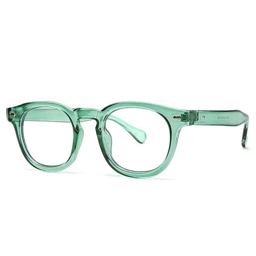 Round rim plastic sunglasses in bright black frame with black and grey lenses