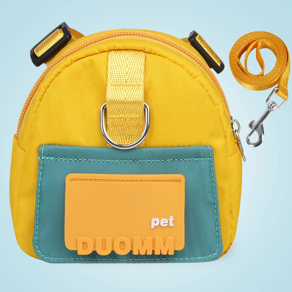 Blue adjustable dog backpack harness with storage compartments and breathable mesh panels