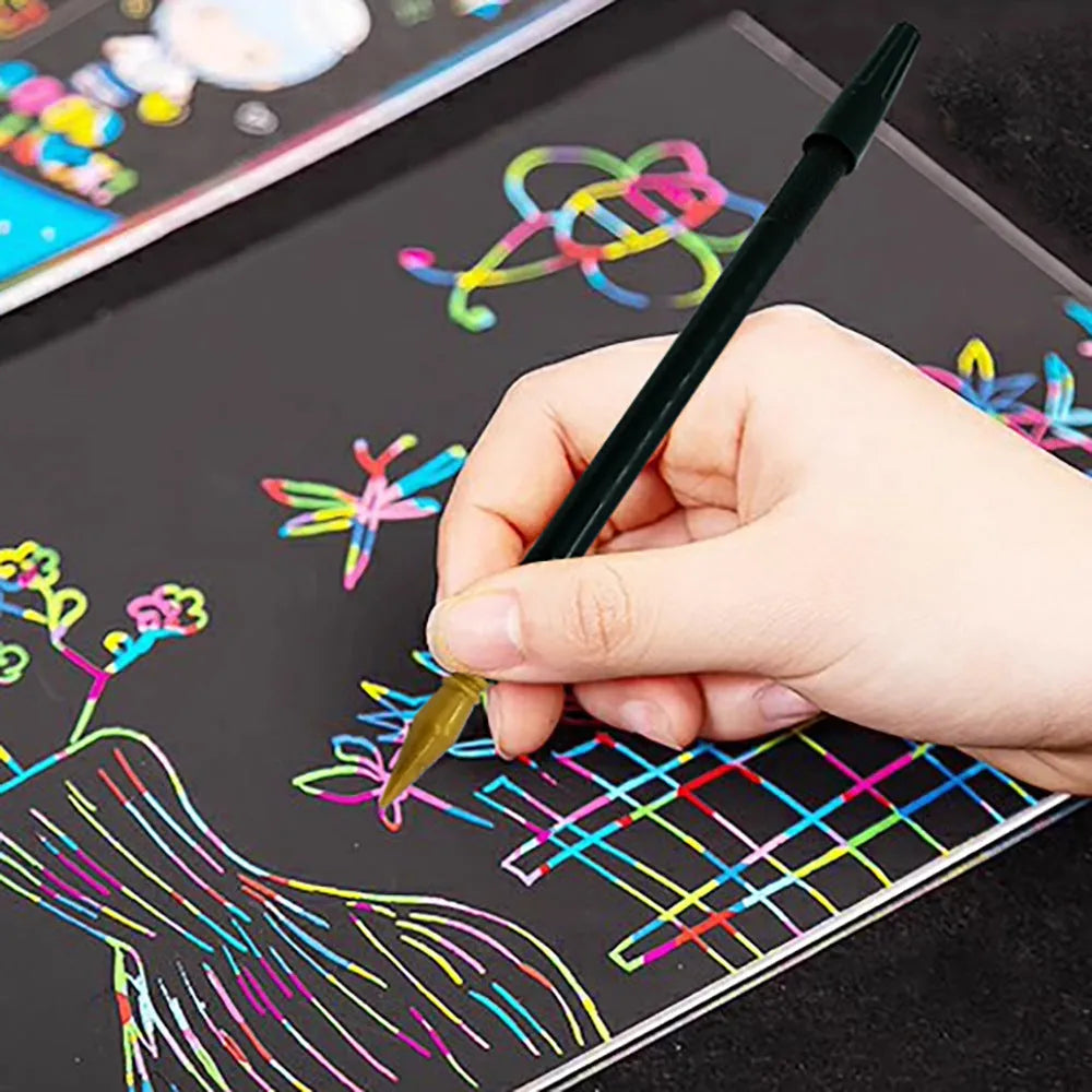 Children's plastic scratch art pen for rainbow drawing on coated paper