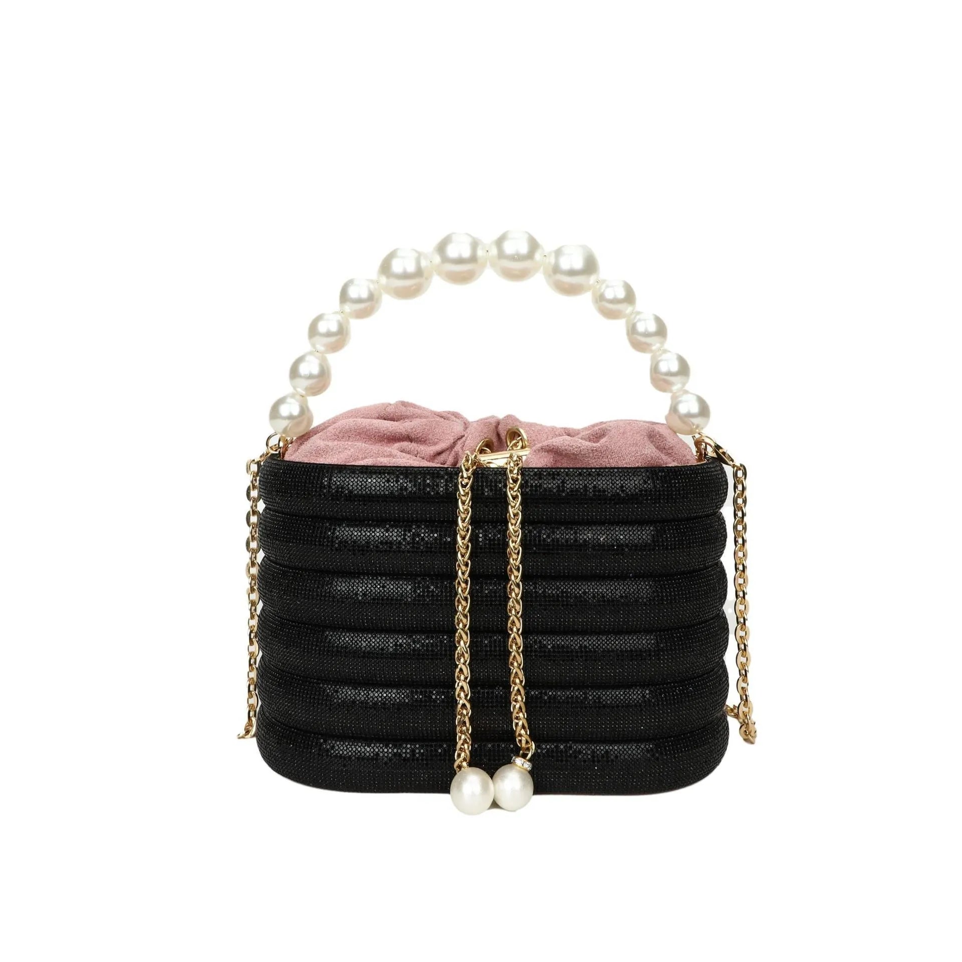 Women's retro style crossbody handbag with beaded pearl details on soft PU leather in a choice of colours.