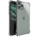 Transparent shockproof TPU phone case for Apple iPhone models showing clear back and sides.