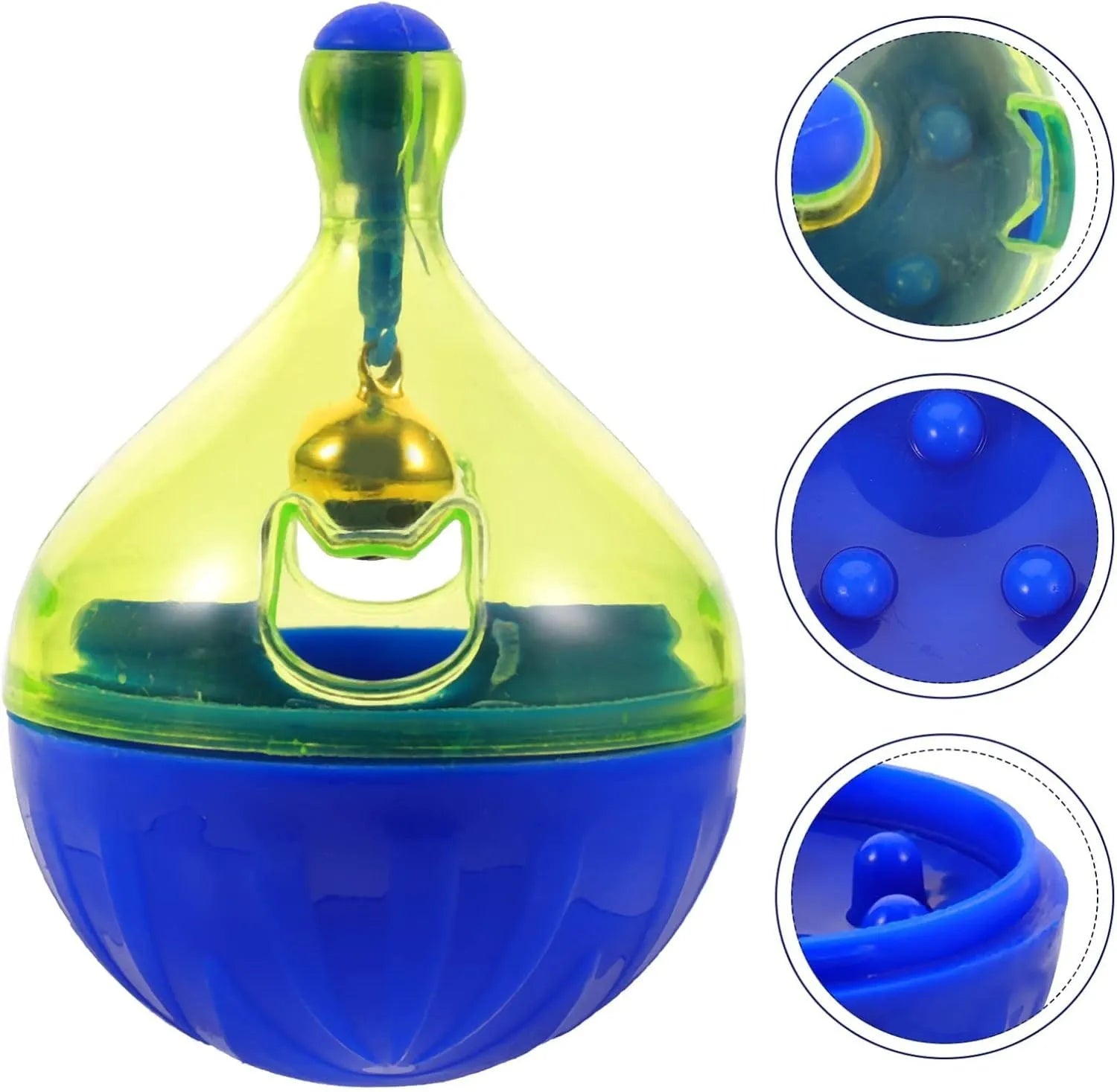 Interactive pet treat dispenser tumbler ball for dogs and cats showing 14cm size scale