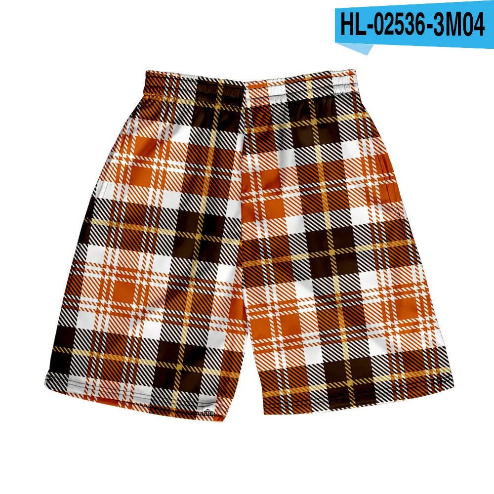 Men's plaid shorts with elastic waistband in straight leg fit for casual summer wear