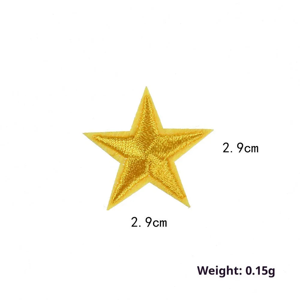 Colourful handmade embroidered five-pointed star cloth stickers for DIY decoration on fabric.