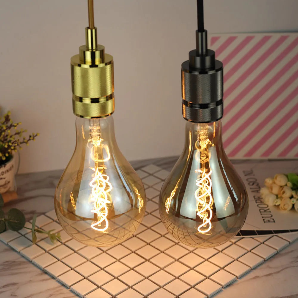Golden and grey A110 double spiral filament LED soft light strip measuring 110mm by 200mm